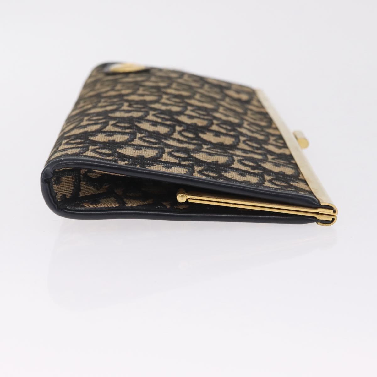 Christian Dior Trotter Canvas Clutch Bag Navy Gold Auth 212137