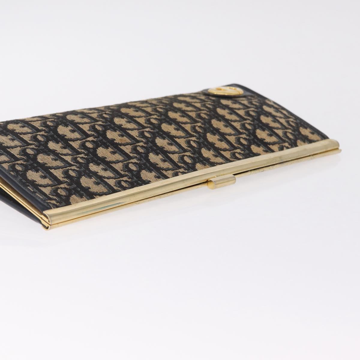 Christian Dior Trotter Canvas Clutch Bag Navy Gold Auth 212137