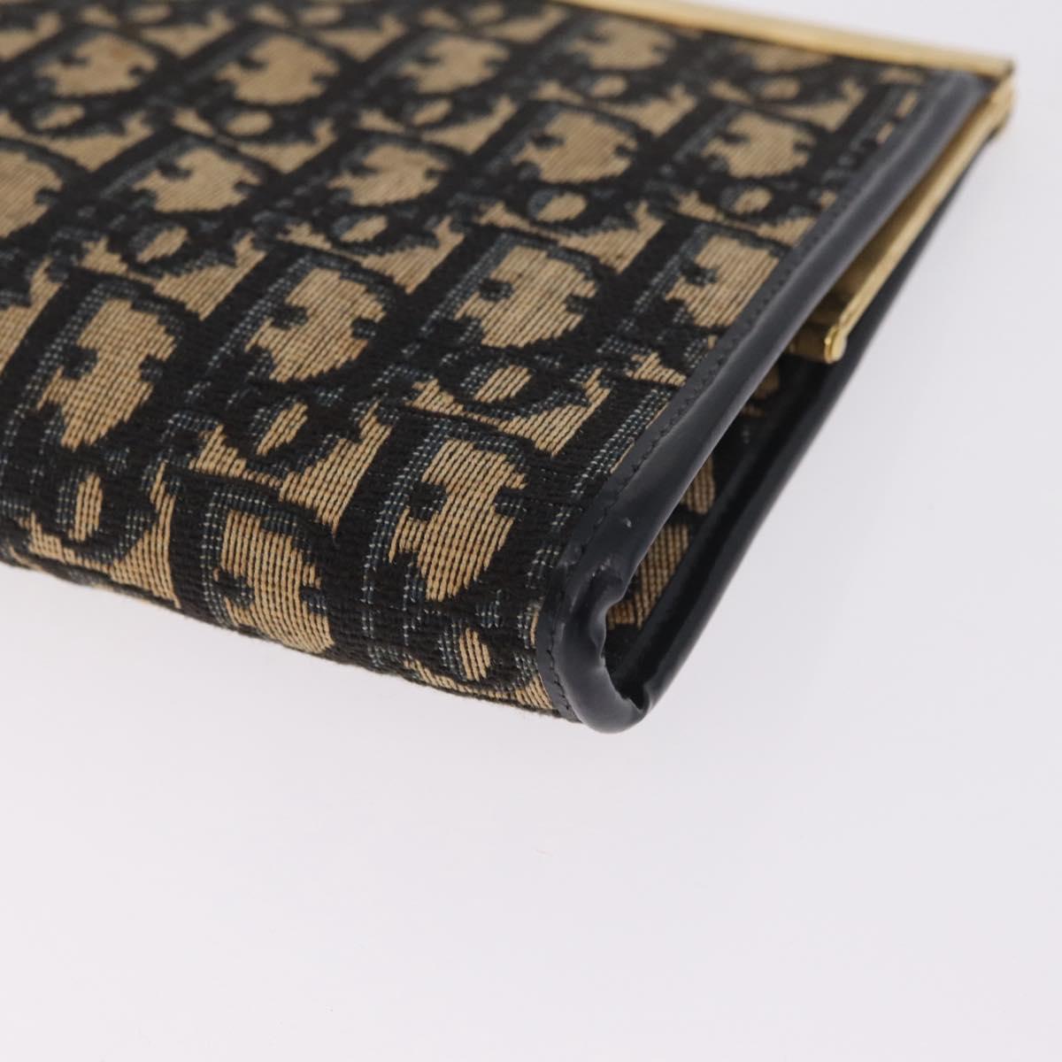 Christian Dior Trotter Canvas Clutch Bag Navy Gold Auth 212137
