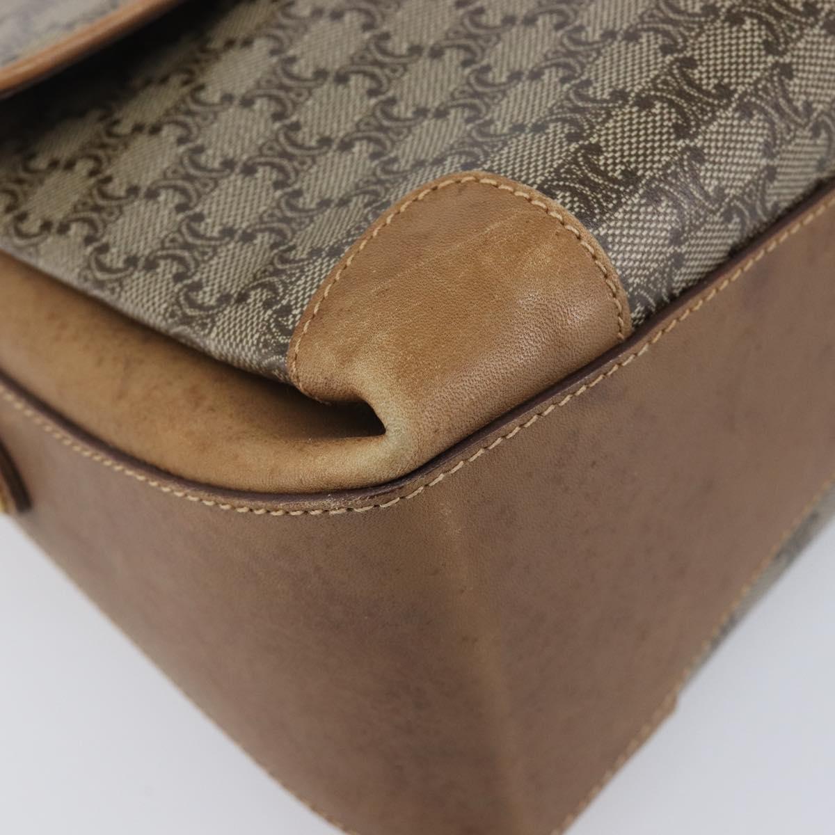 CELINE Macadam Canvas Shoulder Bag PVC Beige Gold Auth 212139A
