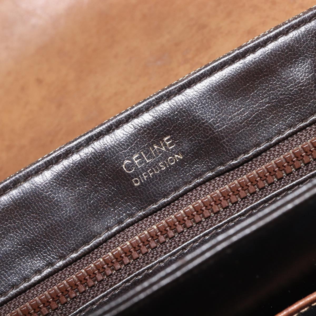 CELINE Macadam Canvas Shoulder Bag PVC Beige Gold Auth 212139A