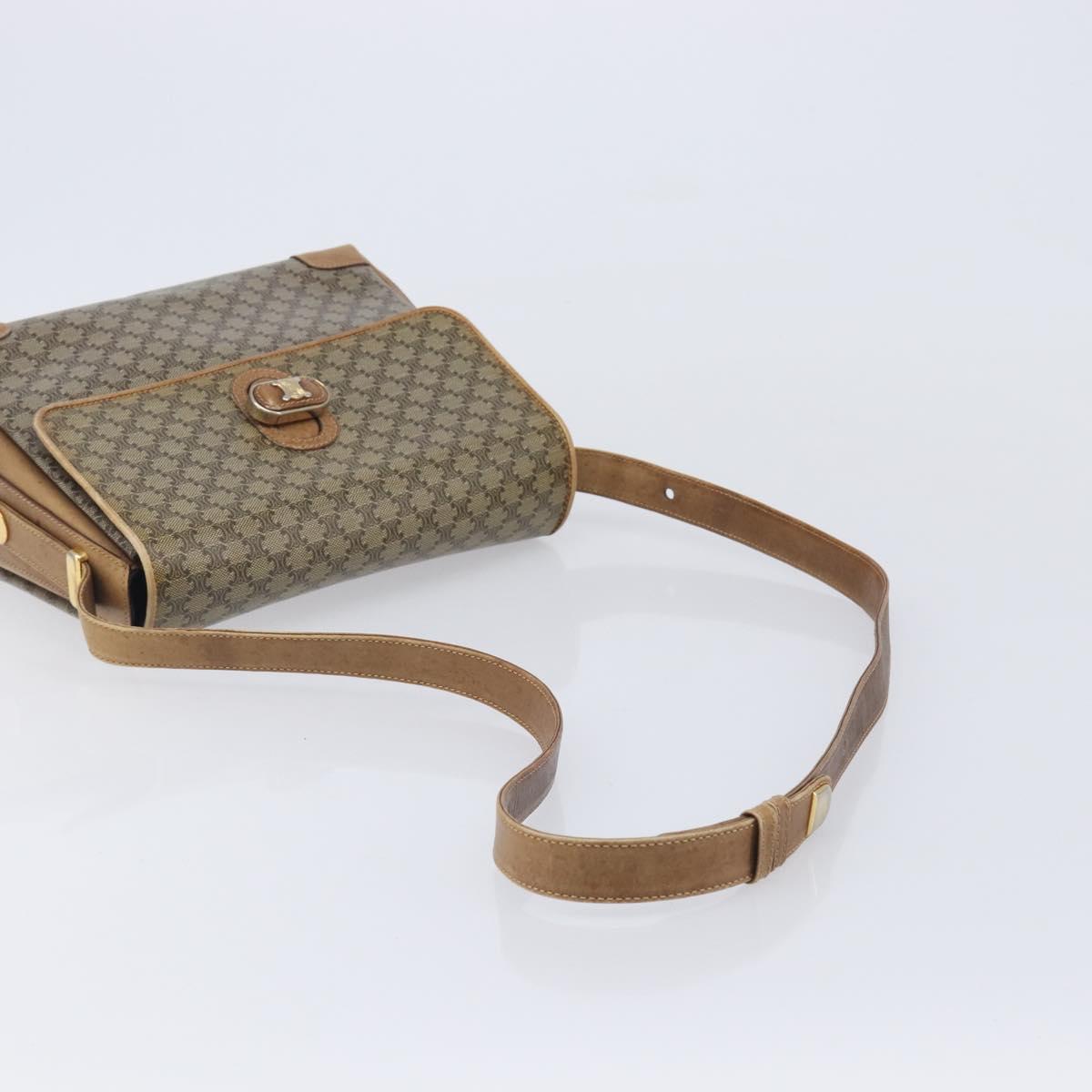 CELINE Macadam Canvas Shoulder Bag PVC Beige Gold Auth 212139A