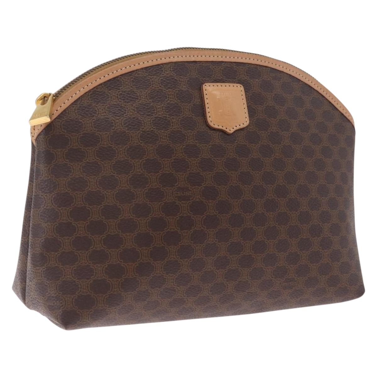CELINE Macadam Canvas Clutch Bag PVC Leather Brown Gold Auth 212140A