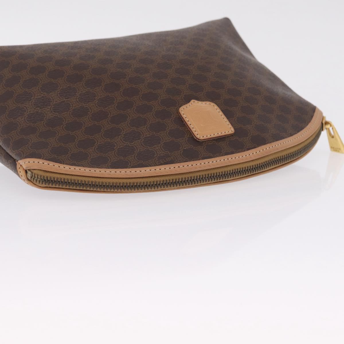CELINE Macadam Canvas Clutch Bag PVC Leather Brown Gold Auth 212140A