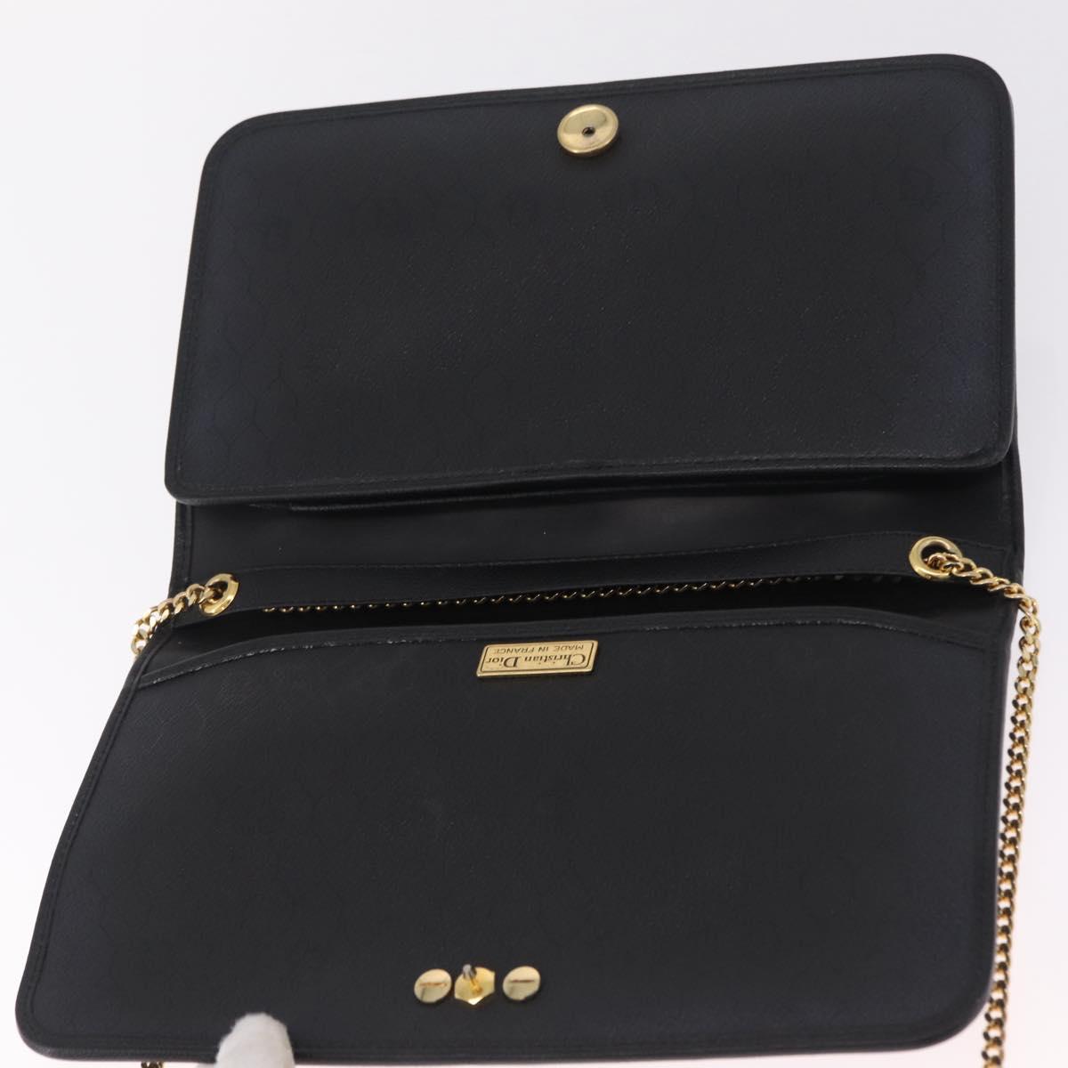 Christian Dior Chain Shoulder Bag Leather Black Gold Auth 212141A