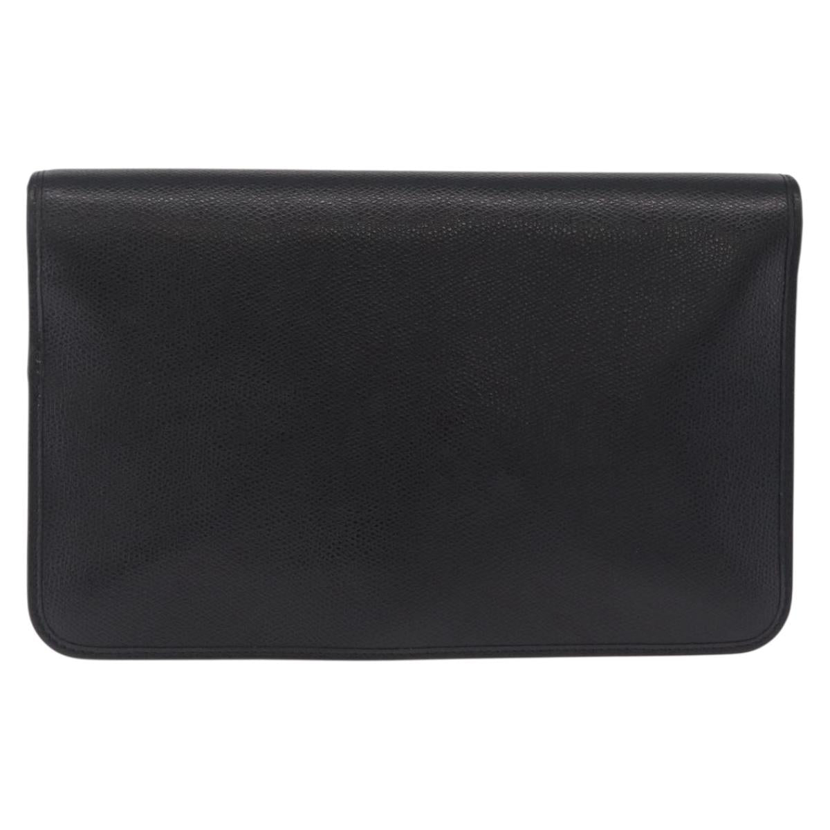 Christian Dior Chain Shoulder Bag Leather Black Gold Auth 212141A