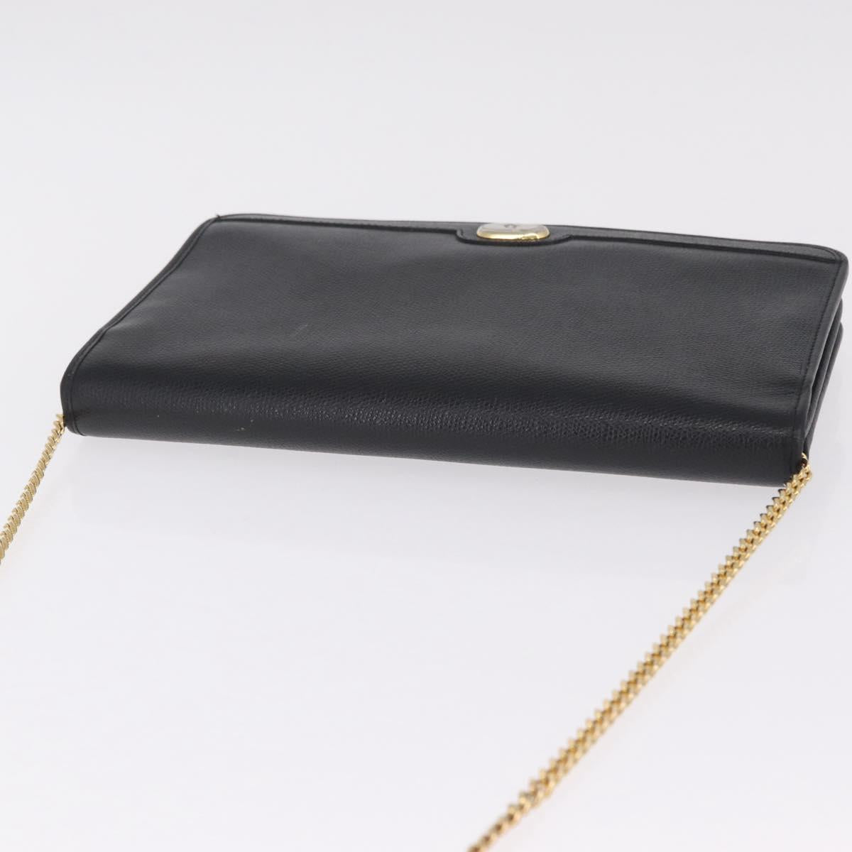 Christian Dior Chain Shoulder Bag Leather Black Gold Auth 212141A