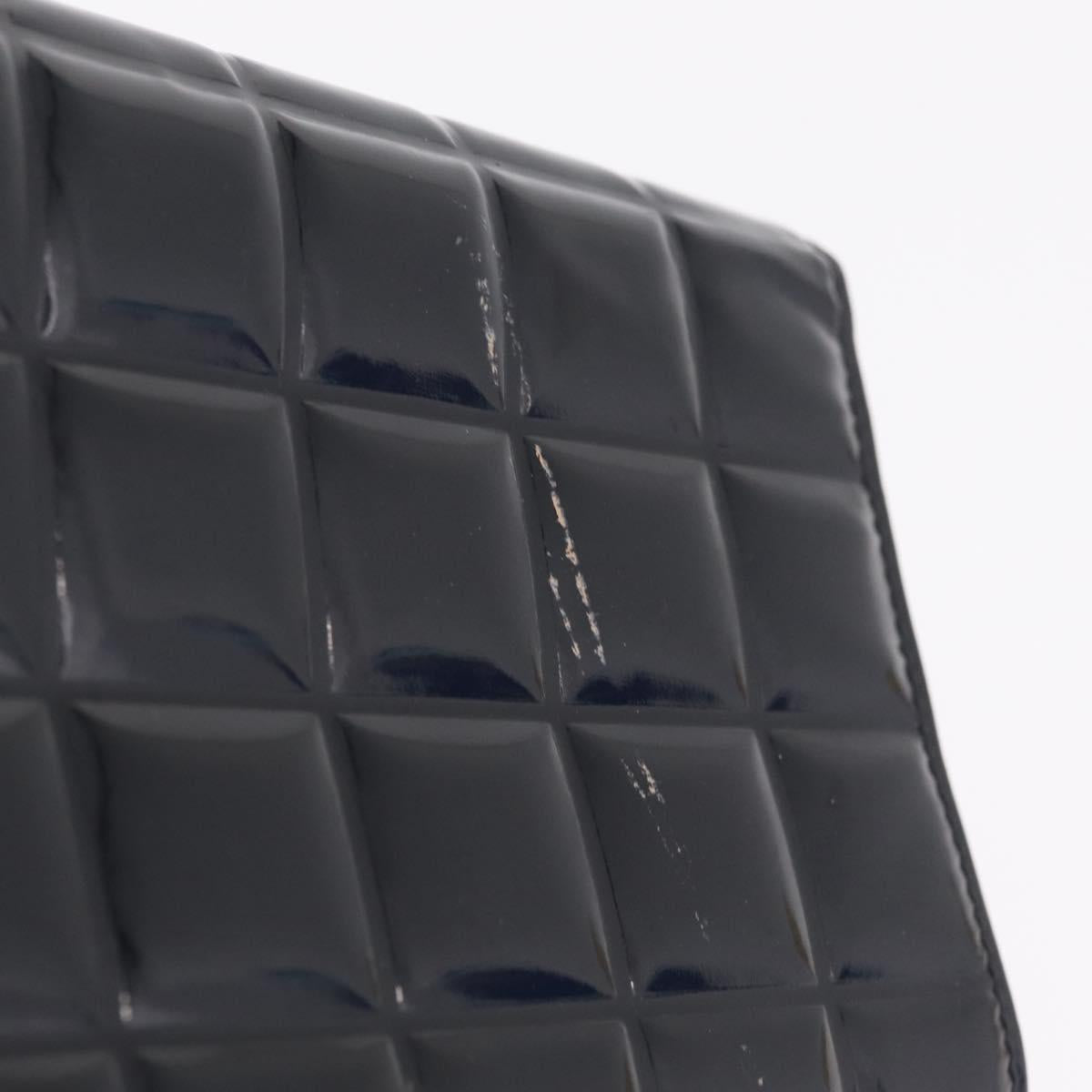 CHANEL Choco Bar line Long Wallet Patent Leather Black Silver CC Auth 212148A