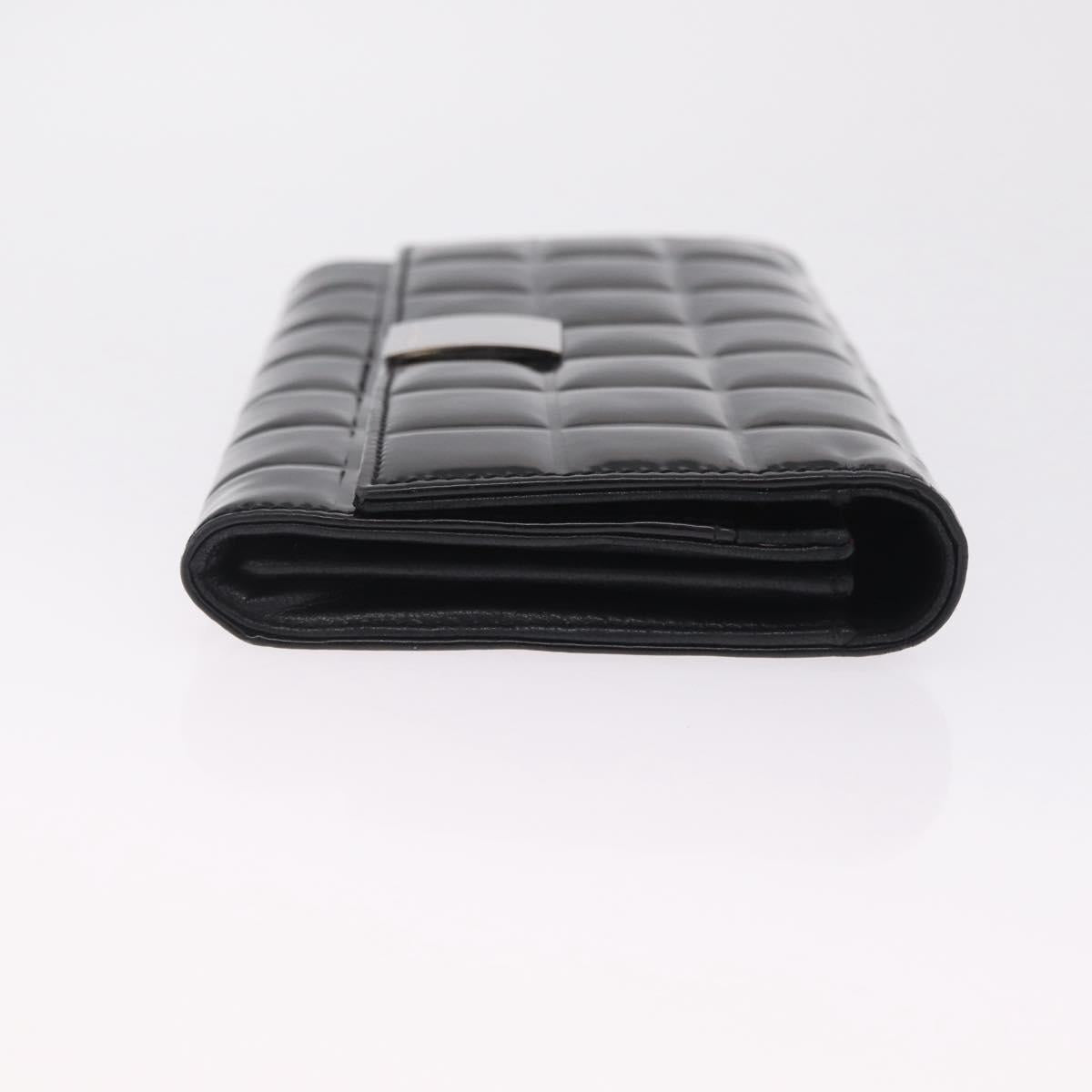 CHANEL Choco Bar line Long Wallet Patent Leather Black Silver CC Auth 212148A