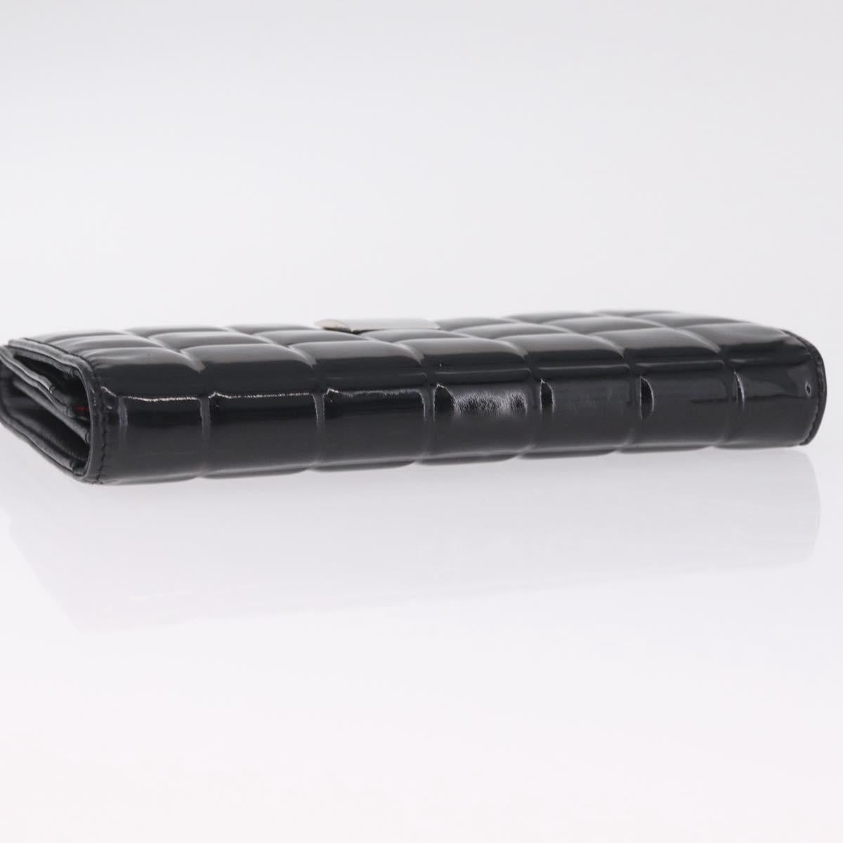 CHANEL Choco Bar line Long Wallet Patent Leather Black Silver CC Auth 212148A