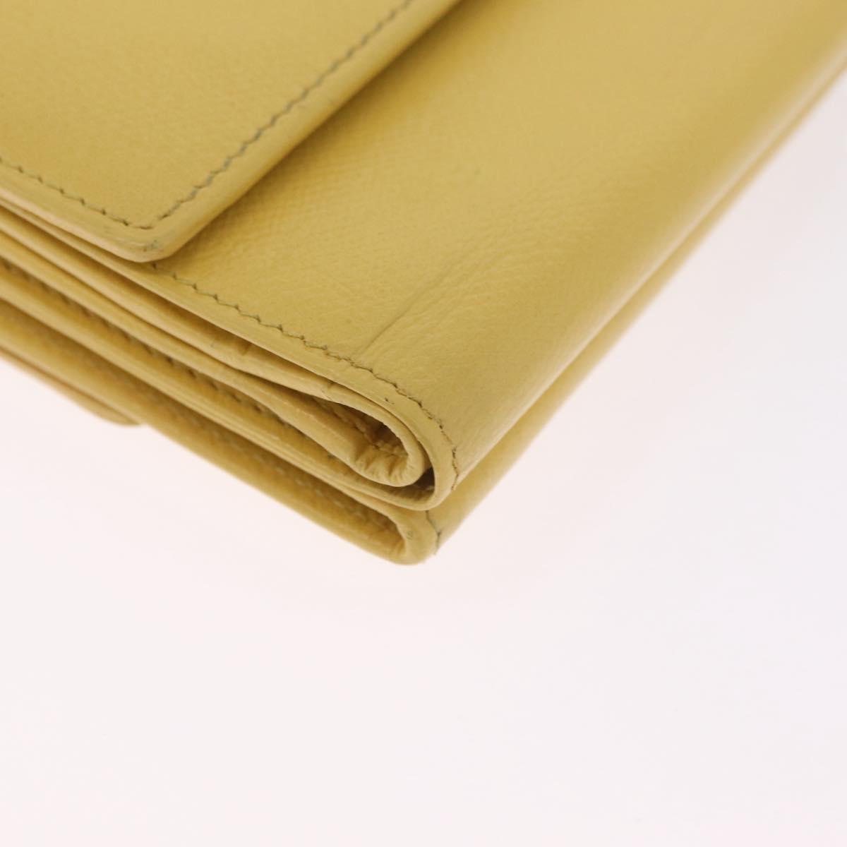 CHANEL Trifold Wallet Leather Yellow Gold CC Auth 212149A