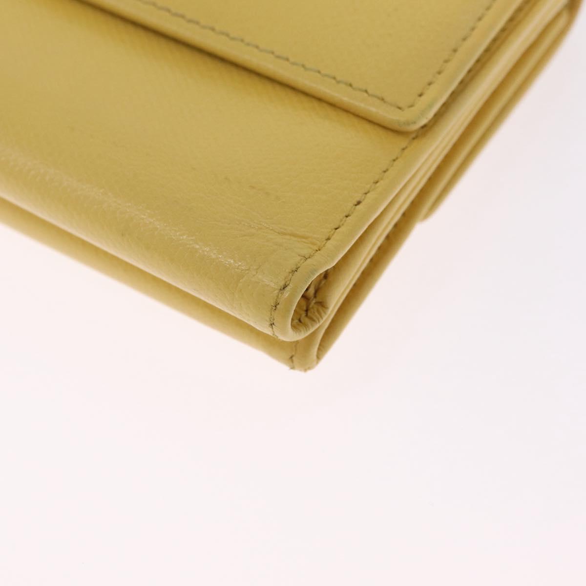 CHANEL Trifold Wallet Leather Yellow Gold CC Auth 212149A
