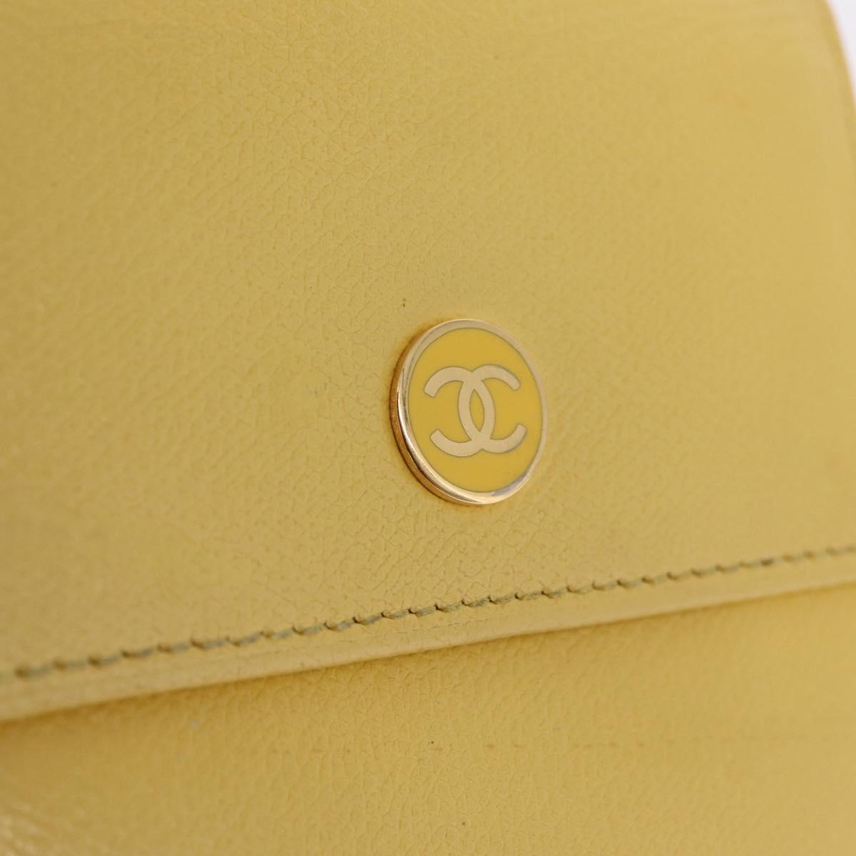 CHANEL Trifold Wallet Leather Yellow Gold CC Auth 212149A