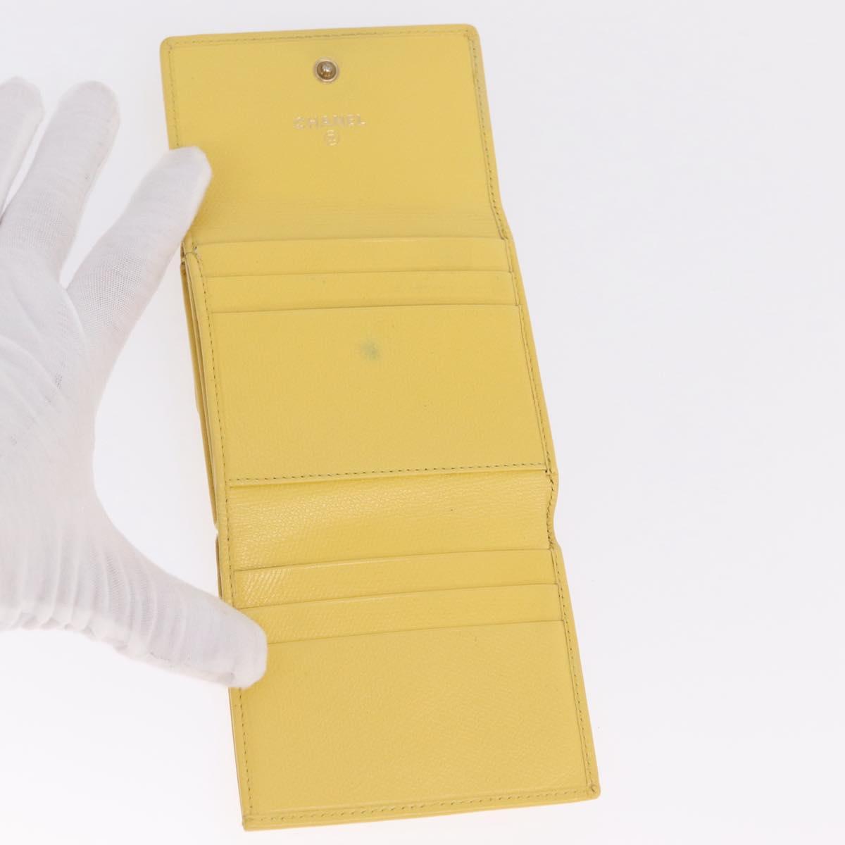 CHANEL Trifold Wallet Leather Yellow Gold CC Auth 212149A