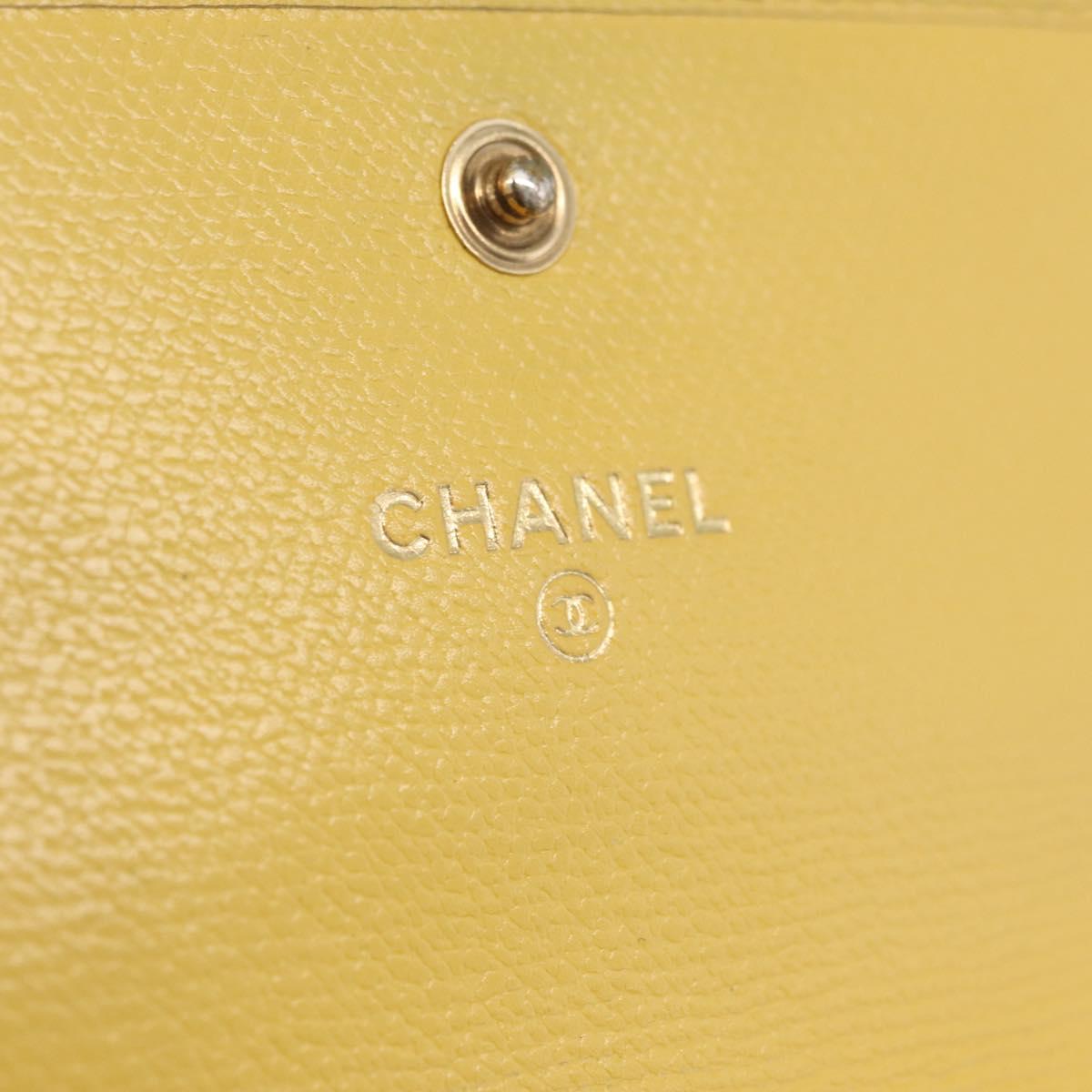 CHANEL Trifold Wallet Leather Yellow Gold CC Auth 212149A