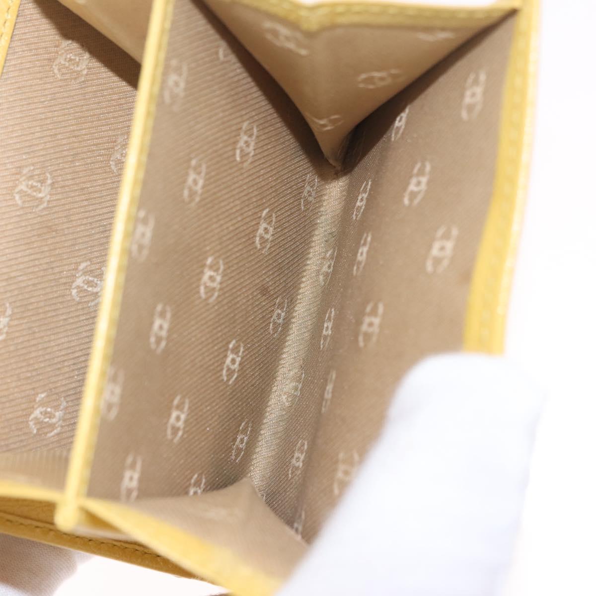 CHANEL Trifold Wallet Leather Yellow Gold CC Auth 212149A