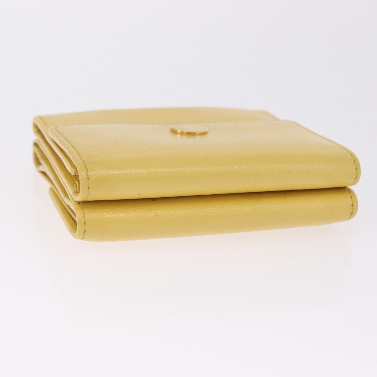 CHANEL Trifold Wallet Leather Yellow Gold CC Auth 212149A