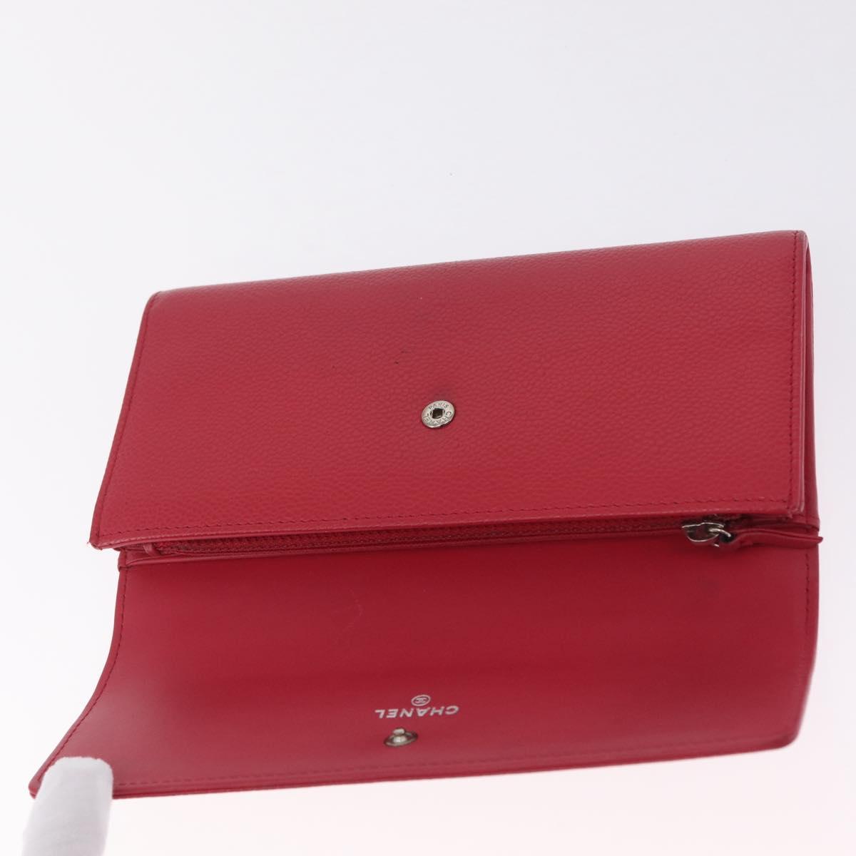 CHANEL Matelasse Long Wallet Caviar Skin Pink Silver CC Auth 212152A