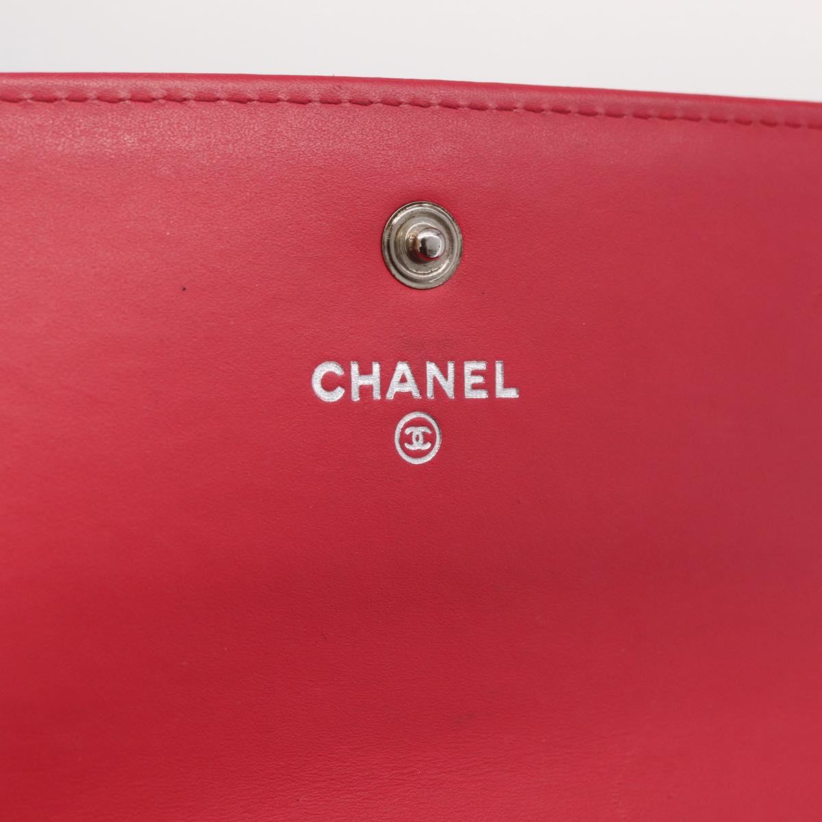 CHANEL Matelasse Long Wallet Caviar Skin Pink Silver CC Auth 212152A