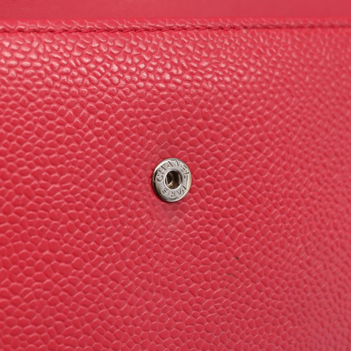 CHANEL Matelasse Long Wallet Caviar Skin Pink Silver CC Auth 212152A