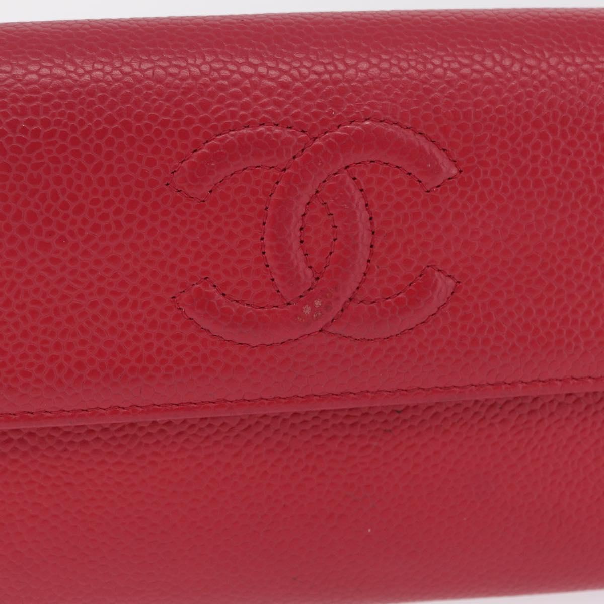 CHANEL Matelasse Long Wallet Caviar Skin Pink Silver CC Auth 212152A