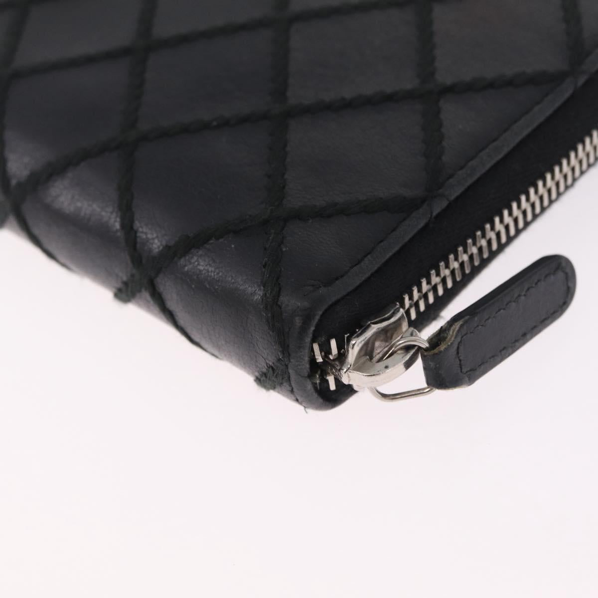 CHANEL Wild Stitch Long Wallet Leather Black Silver CC Auth 212153V