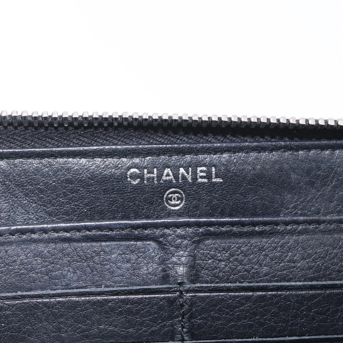 CHANEL Wild Stitch Long Wallet Leather Black Silver CC Auth 212153V