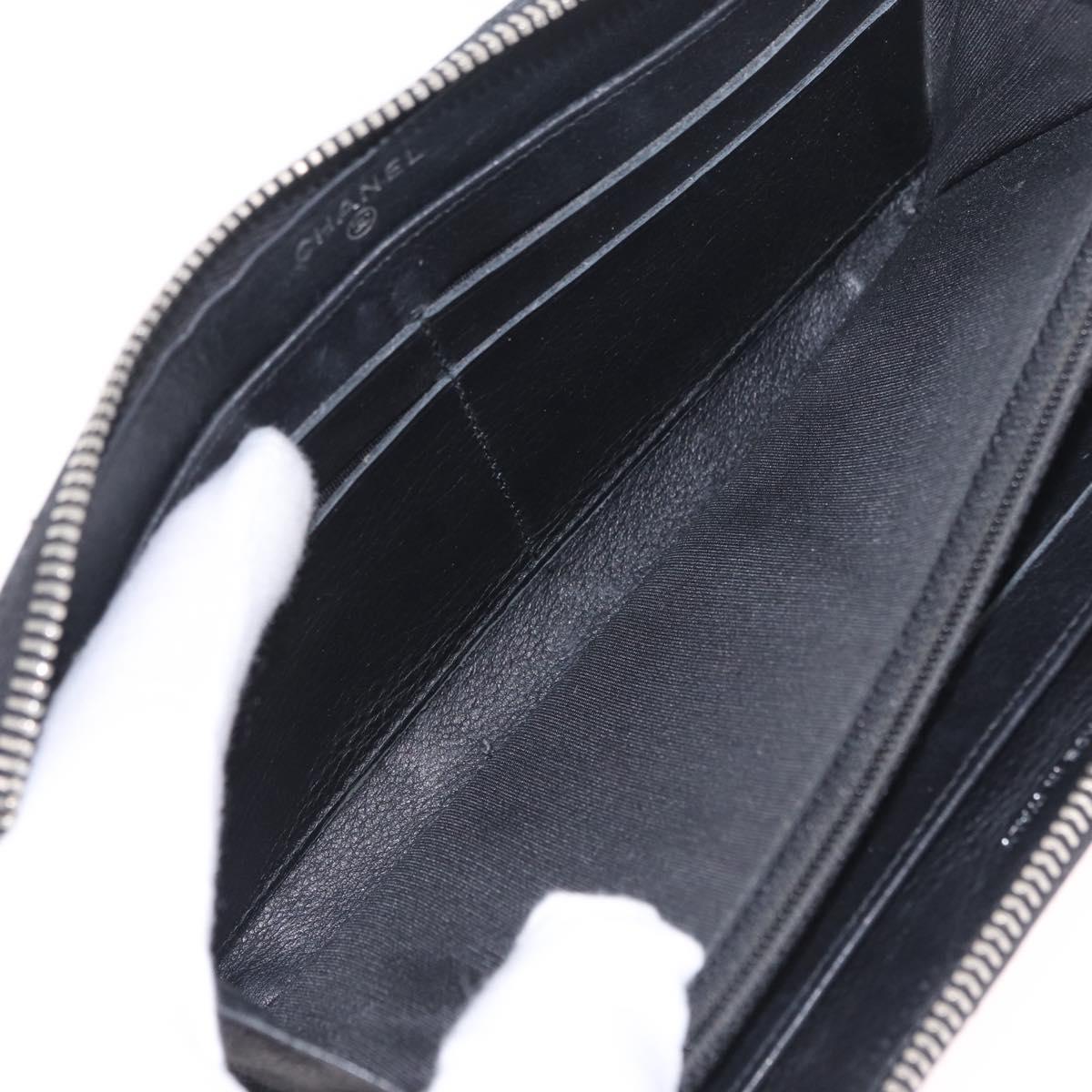 CHANEL Wild Stitch Long Wallet Leather Black Silver CC Auth 212153V