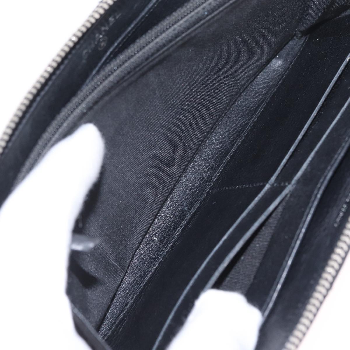 CHANEL Wild Stitch Long Wallet Leather Black Silver CC Auth 212153V
