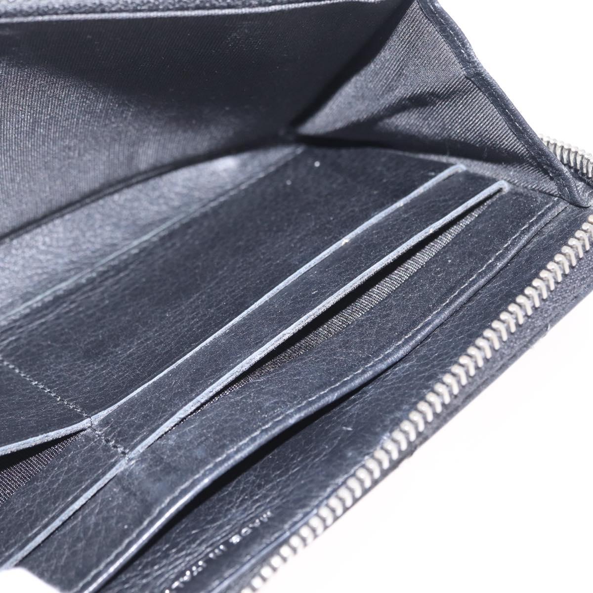 CHANEL Wild Stitch Long Wallet Leather Black Silver CC Auth 212153V
