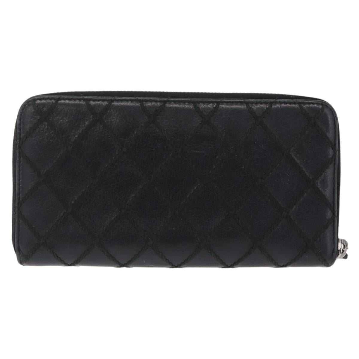 CHANEL Wild Stitch Long Wallet Leather Black Silver CC Auth 212153V