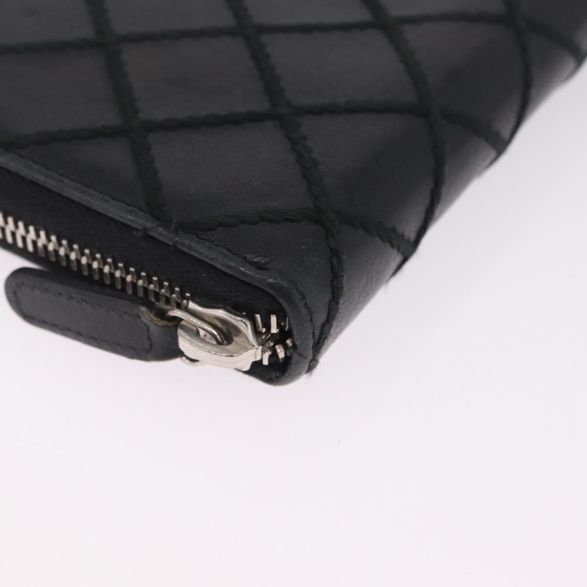 CHANEL Wild Stitch Long Wallet Leather Black Silver CC Auth 212153V