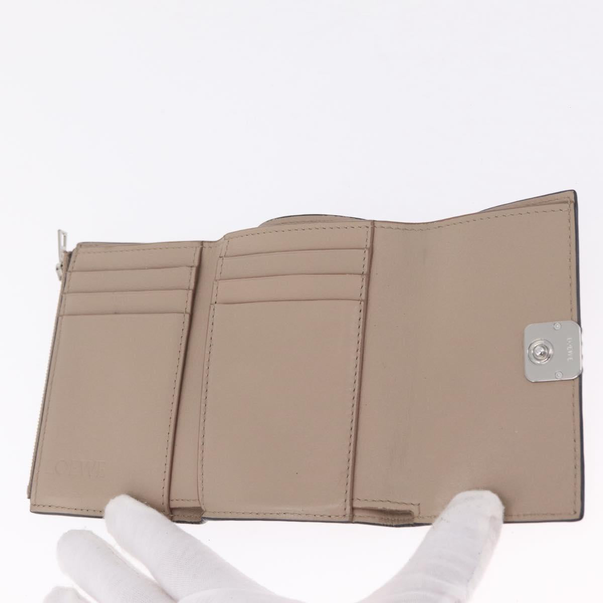 LOEWE Bifold Wallet Leather Beige Silver Auth 212160M
