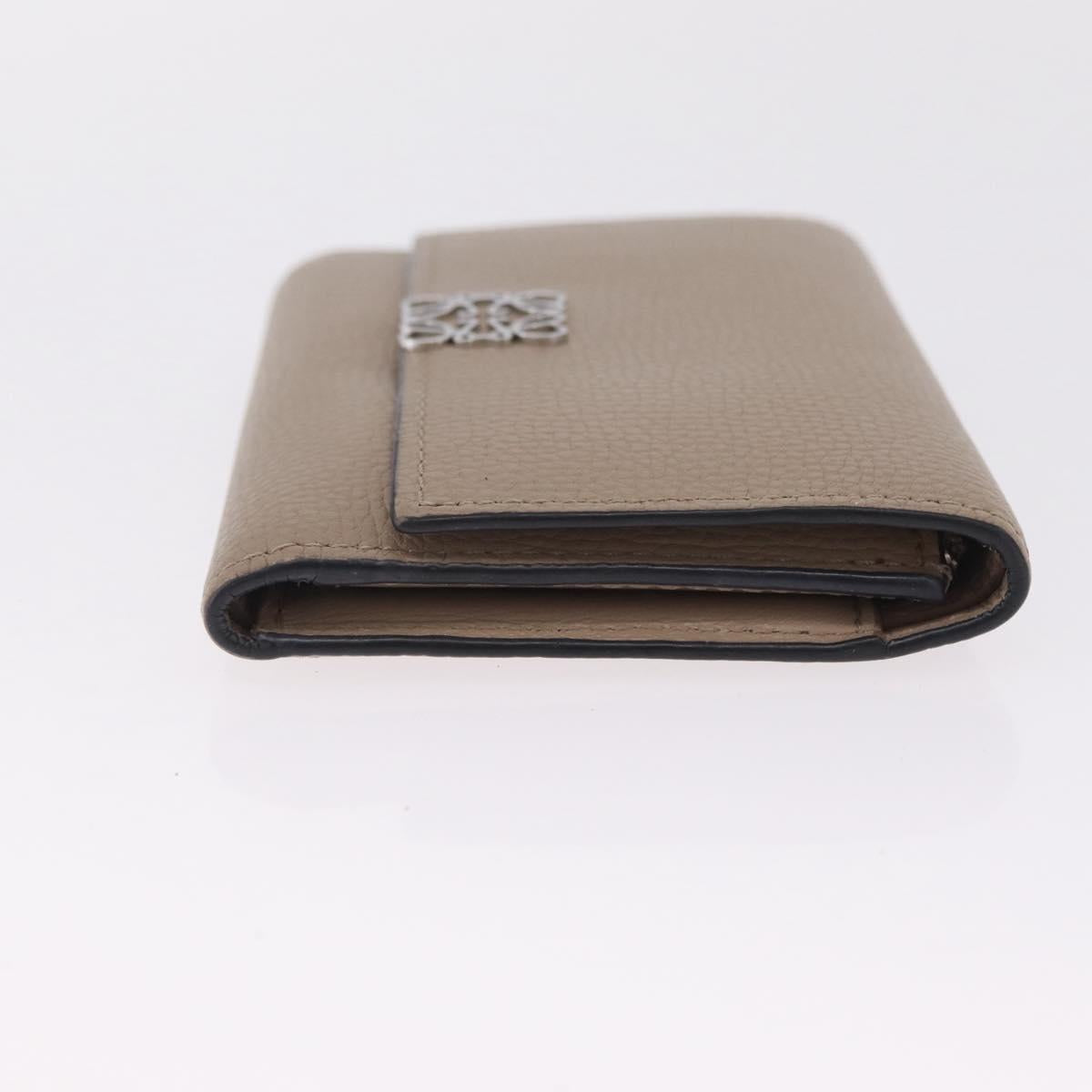 LOEWE Bifold Wallet Leather Beige Silver Auth 212160M
