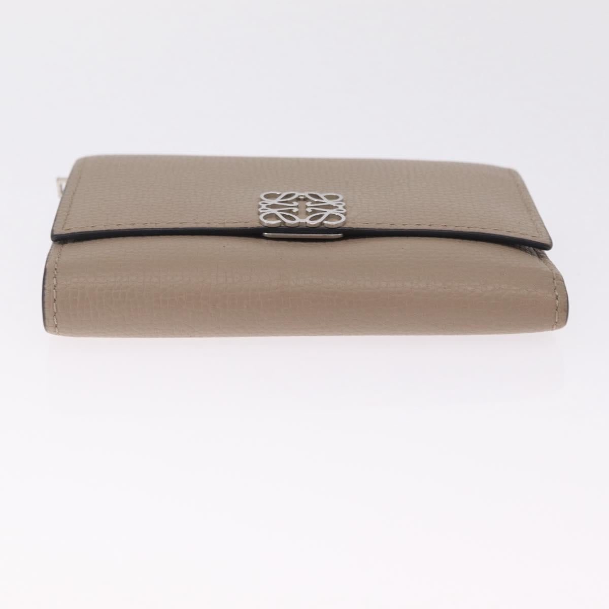 LOEWE Bifold Wallet Leather Beige Silver Auth 212160M