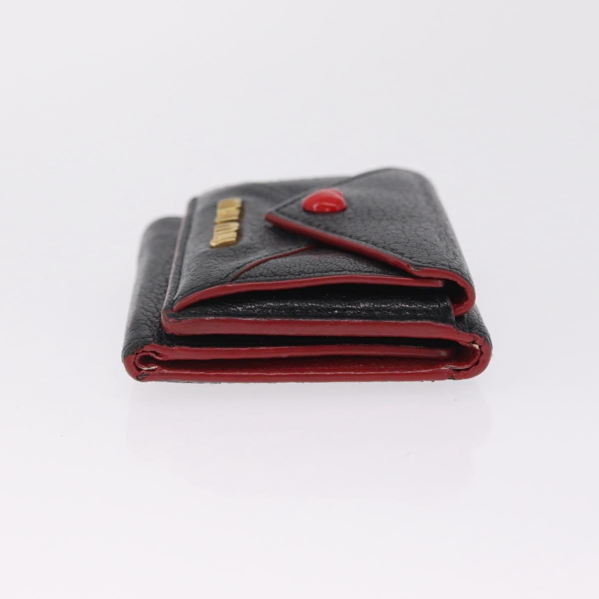 Miu Miu Trifold Wallet Leather Black Gold Auth 212162M