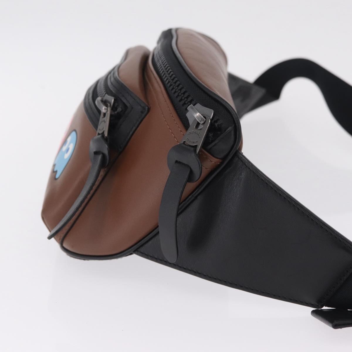 Coach x PAC MAN Waist bag Leather Brown Silver Auth 212402M