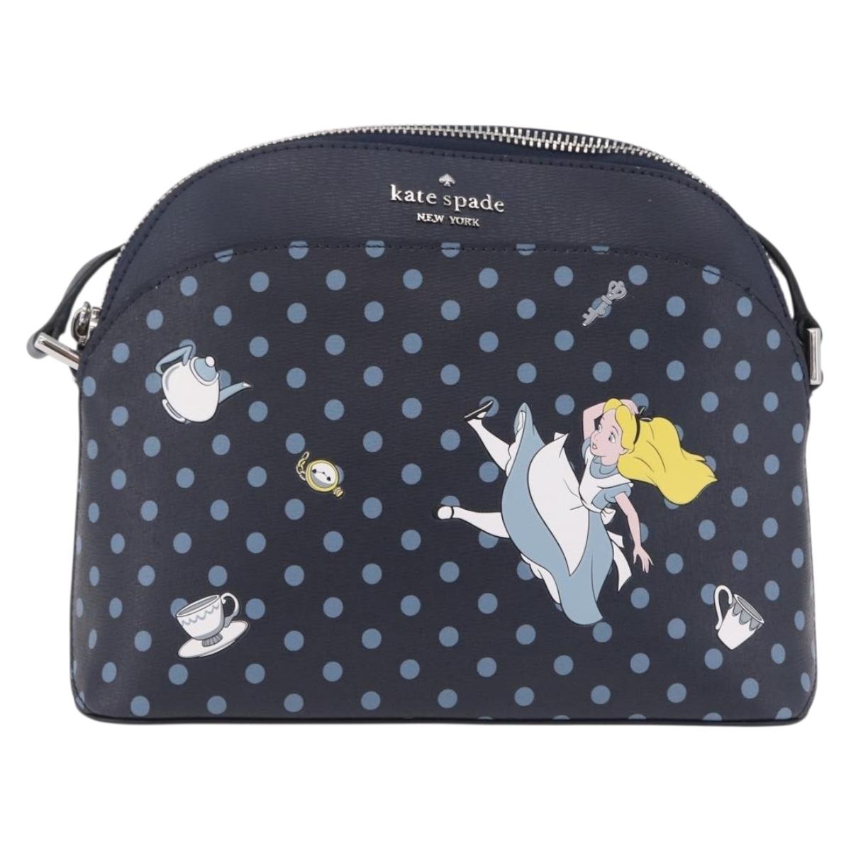kate spade x Disney Alice in Wonderland Bag Leather Navy Silver Auth 212411M