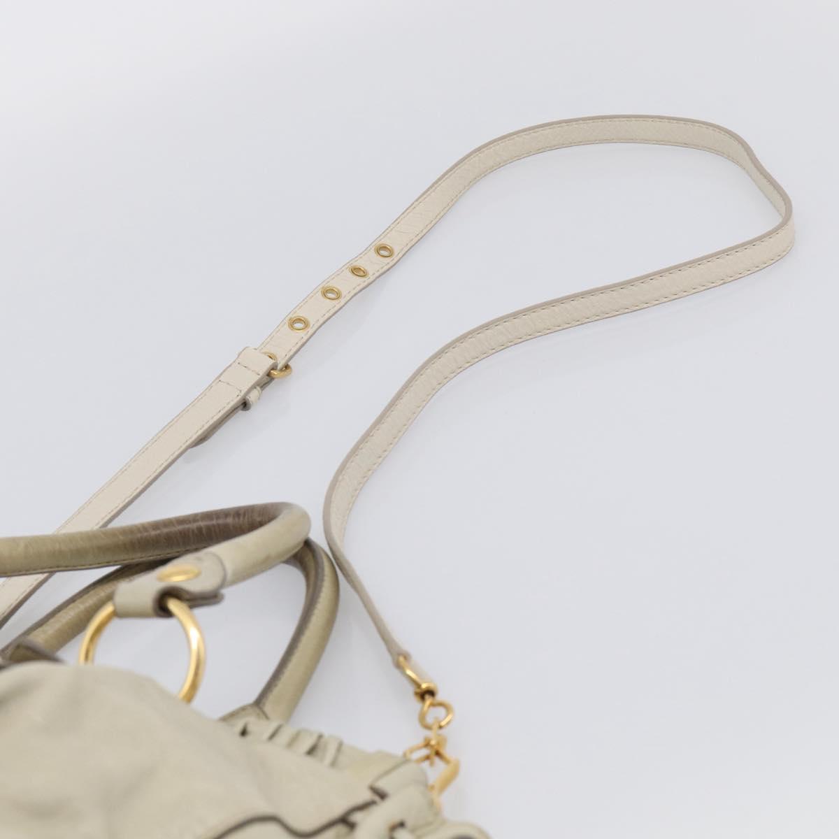 Miu Miu Hand Bag Leather 2way Beige Gold Auth 212414A