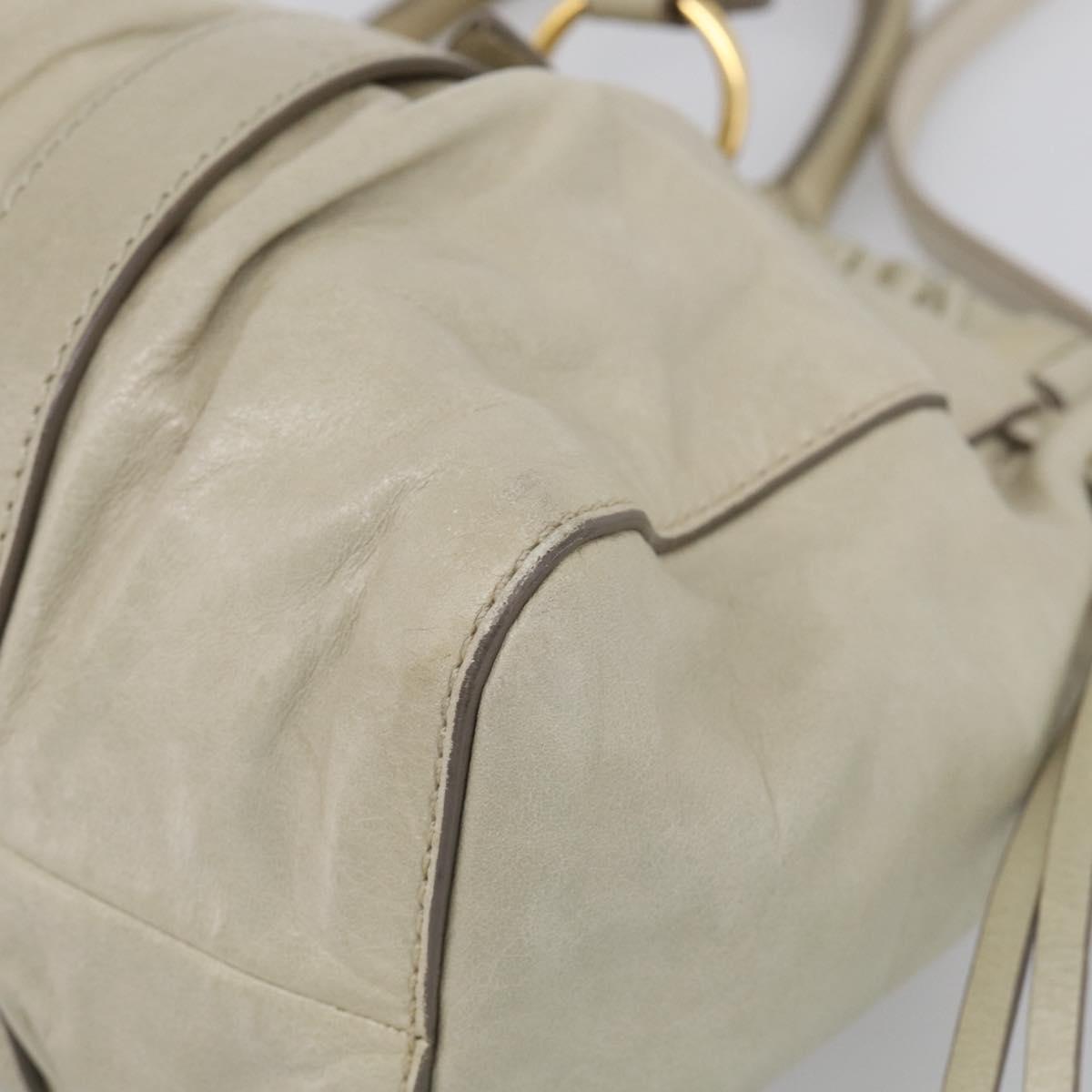 Miu Miu Hand Bag Leather 2way Beige Gold Auth 212414A