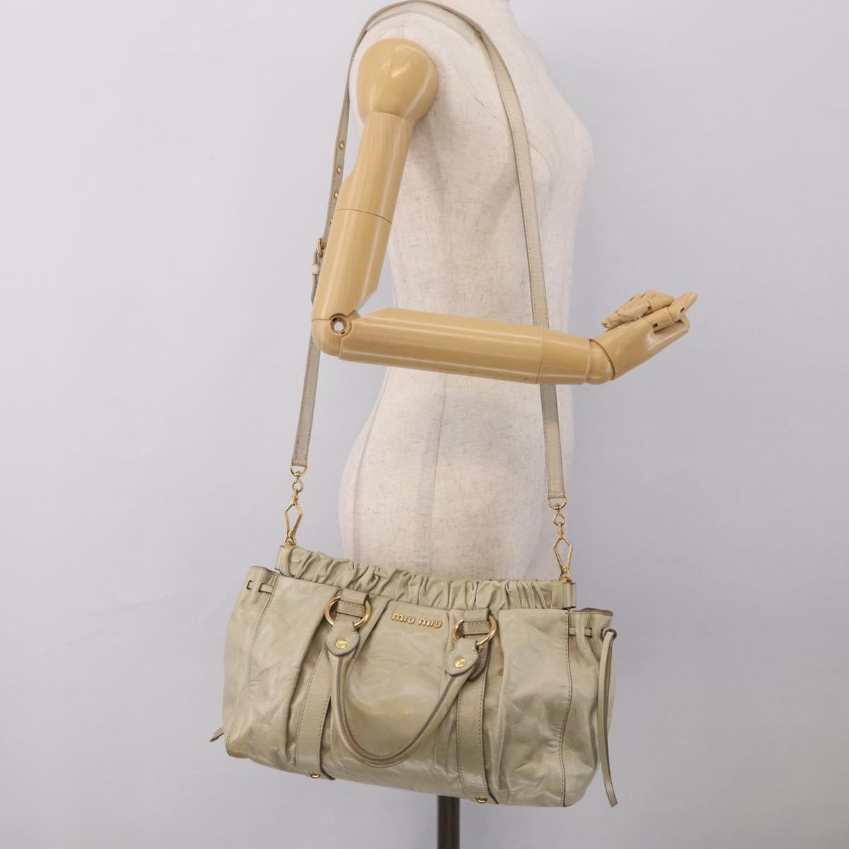 Miu Miu Hand Bag Leather 2way Beige Gold Auth 212414A