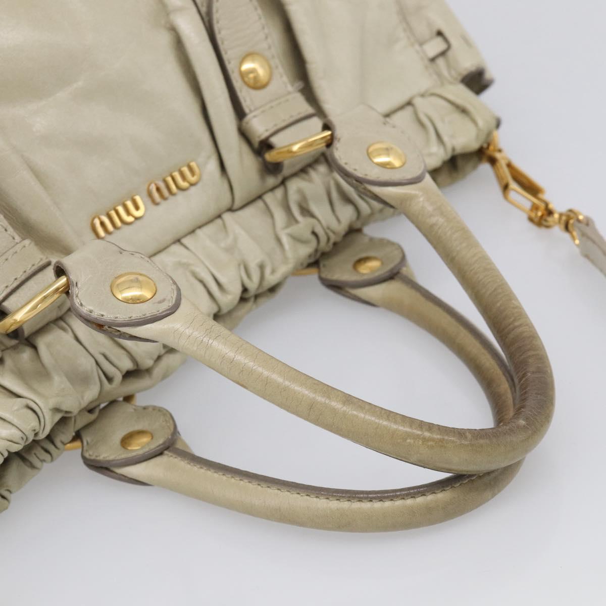 Miu Miu Hand Bag Leather 2way Beige Gold Auth 212414A