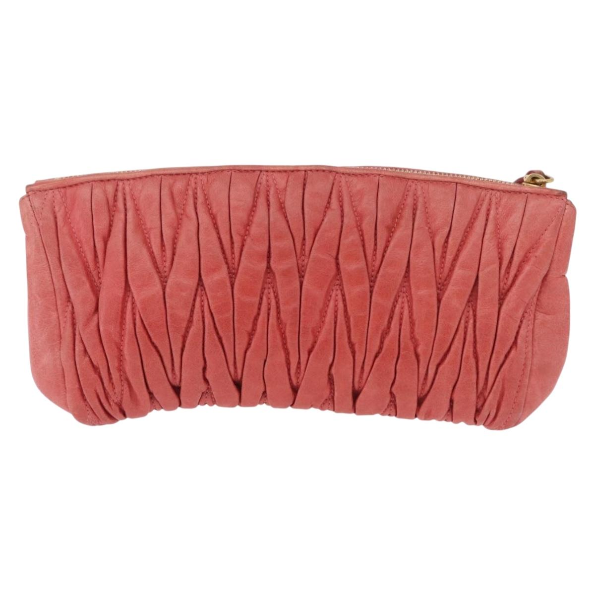 Miu Miu Matelasse Clutch Bag Leather Gold Pink Auth 212420A