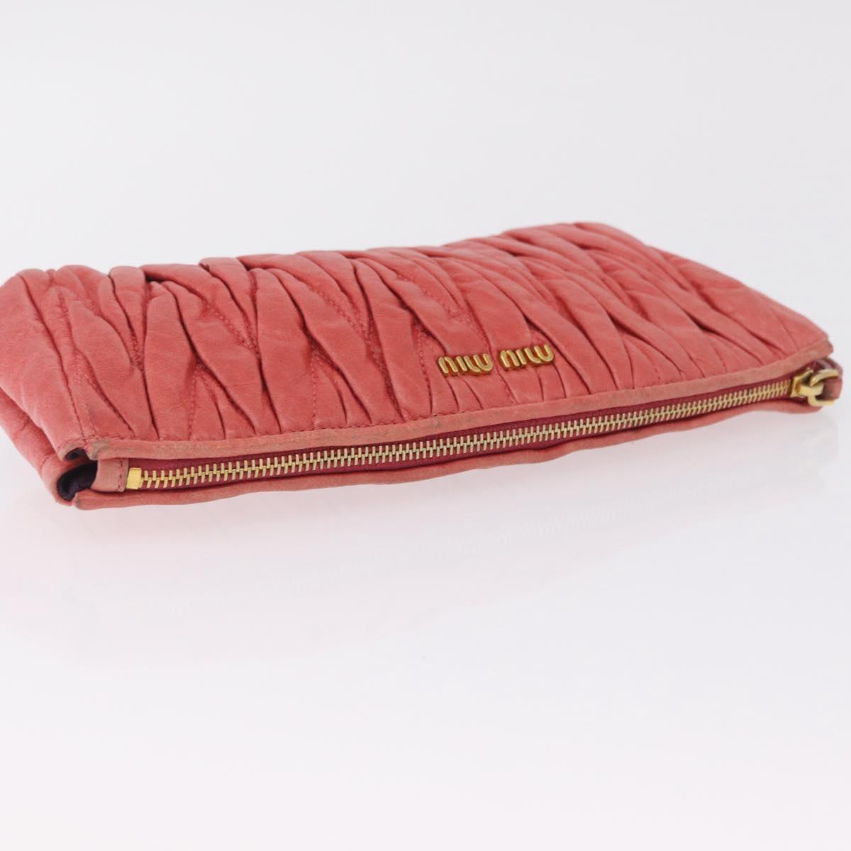 Miu Miu Matelasse Clutch Bag Leather Gold Pink Auth 212420A