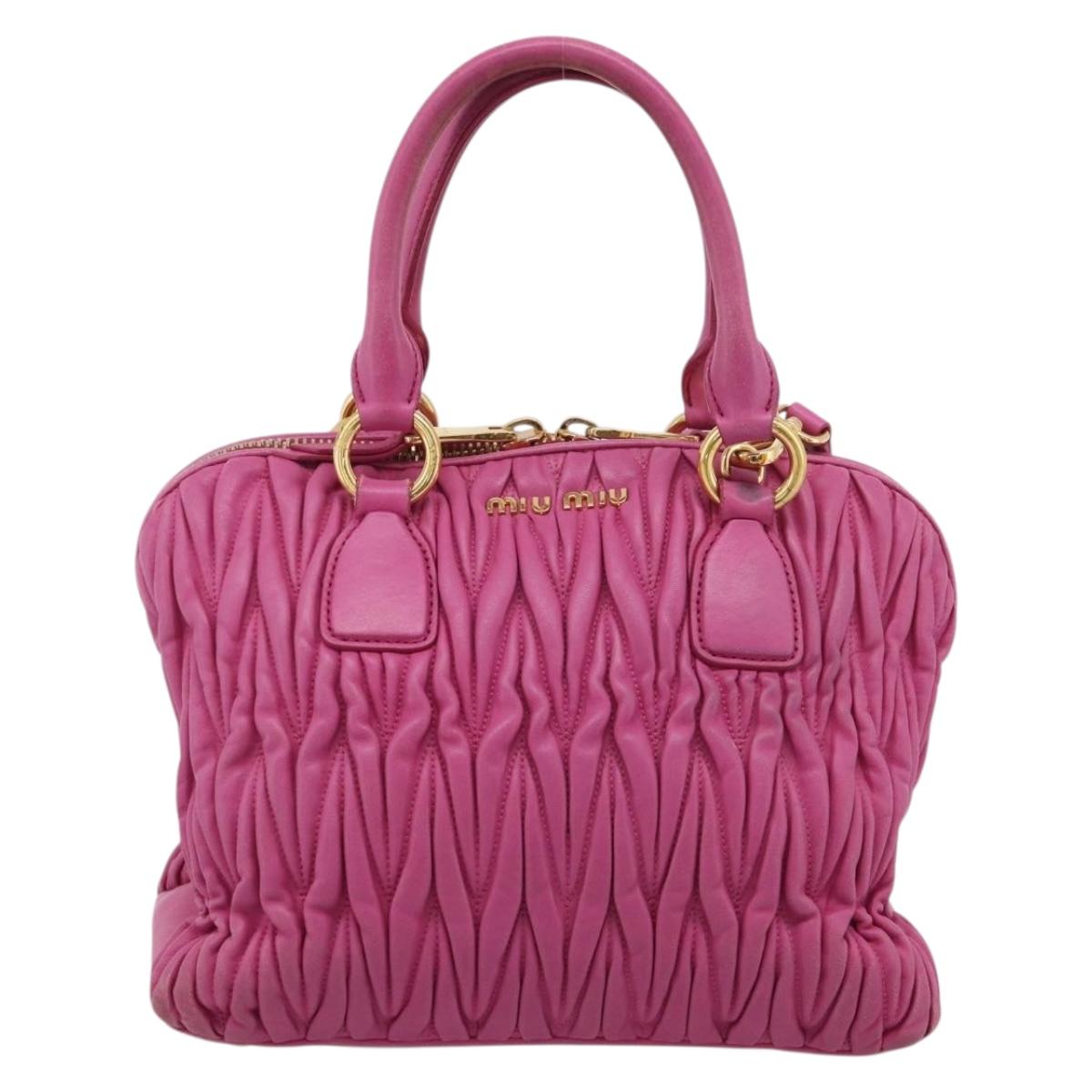 Miu Miu Matelasse Hand Bag Leather 2way Pink Gold Auth 212423M