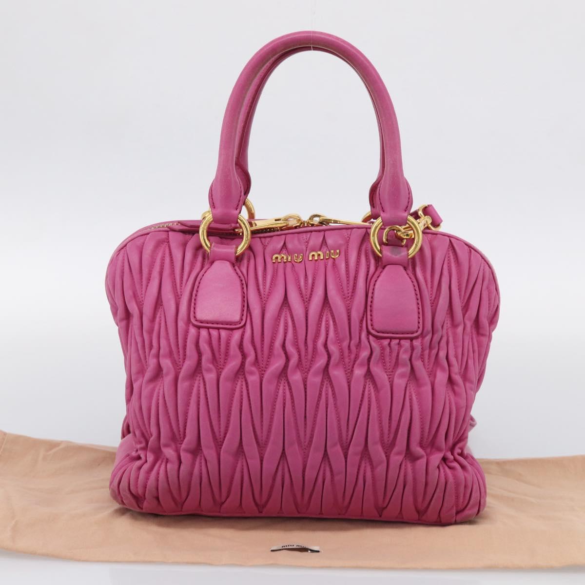 Miu Miu Matelasse Hand Bag Leather 2way Pink Gold Auth 212423M