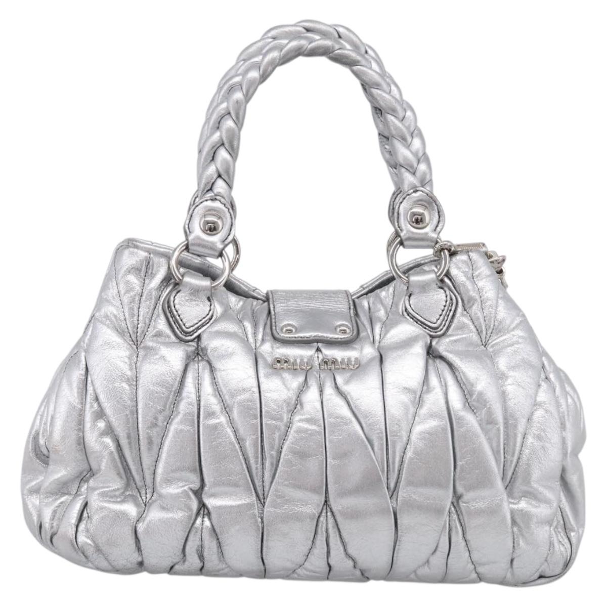 Miu Miu Matelasse Hand Bag Leather 2way Silver Auth 212424SAM