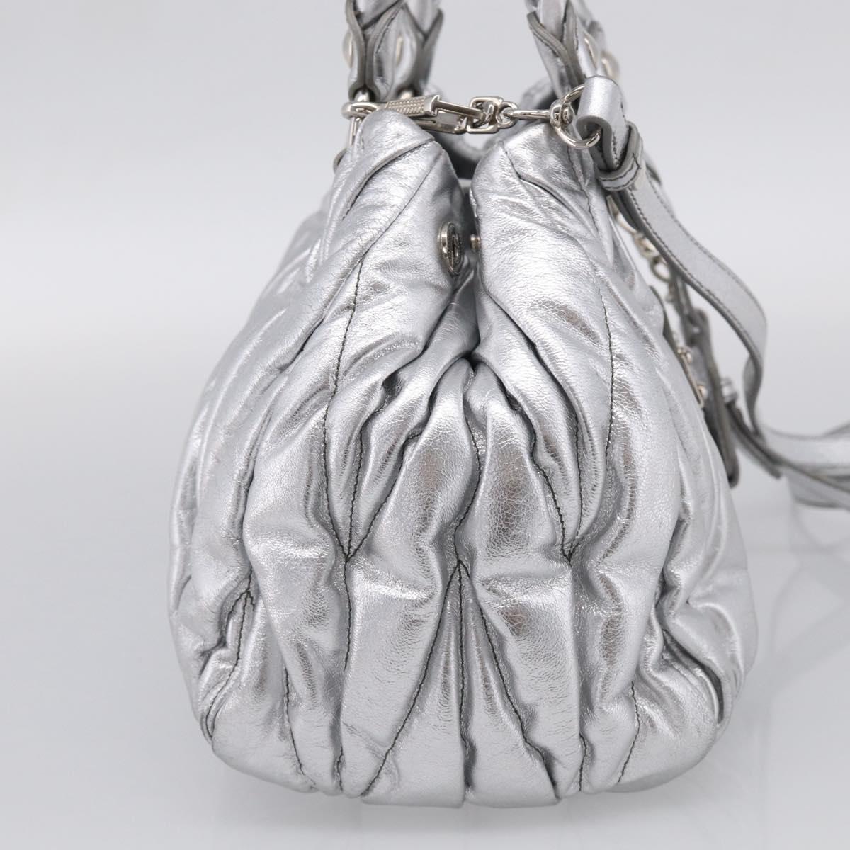 Miu Miu Matelasse Hand Bag Leather 2way Silver Auth 212424SAM