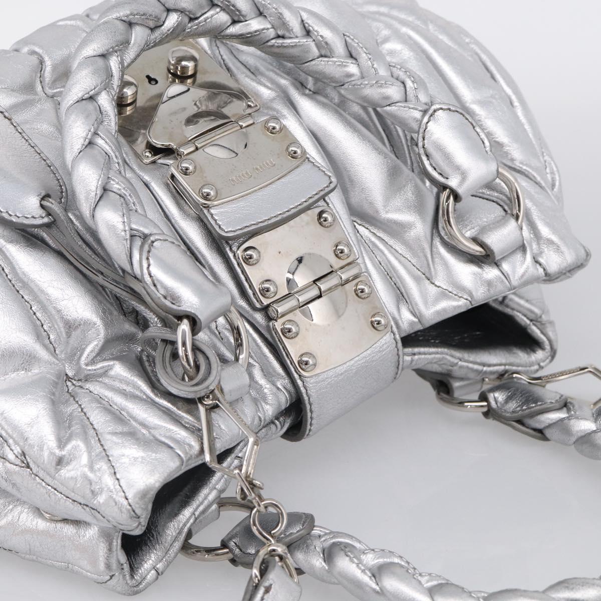 Miu Miu Matelasse Hand Bag Leather 2way Silver Auth 212424SAM
