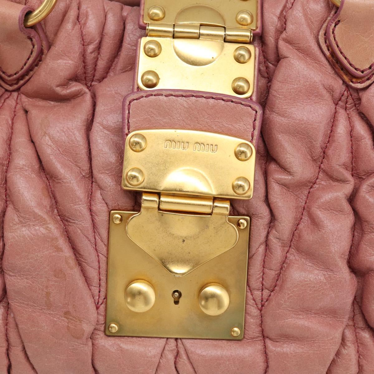 Miu Miu Matelasse Hand Bag Leather 2way Pink Gold Auth 212425A